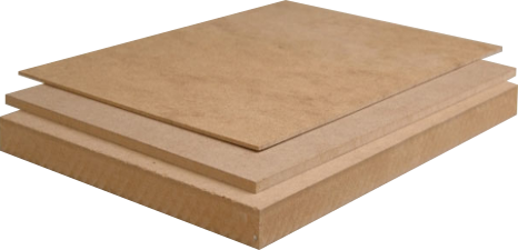An image showing a selection of MDF panels stocked by Old Lami Ltd. in Tbilisi, Georgia, with a range of thicknesses: 6mm MDF, 8mm MDF, 10mm MDF, 12mm MDF, 16mm MDF, 18mm MDF, 25mm MDF and 30mm MDF.