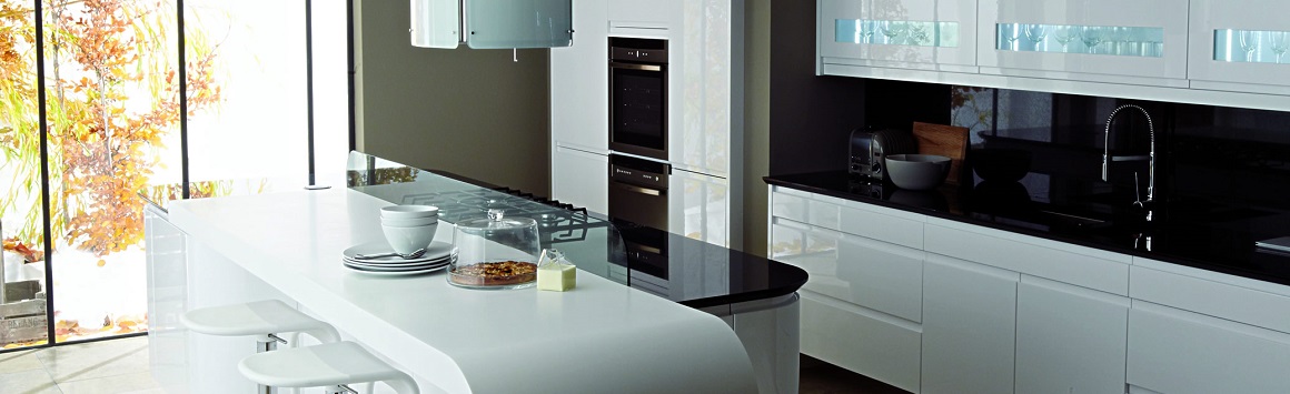 Kitchen design idea with Acrylic faced MDF, MFC Melamine Faced Chipboard, High Gloss MDF, Parlak and PVC faced MDF, supplied by Old Lami Ltd., in Tbilisi.
